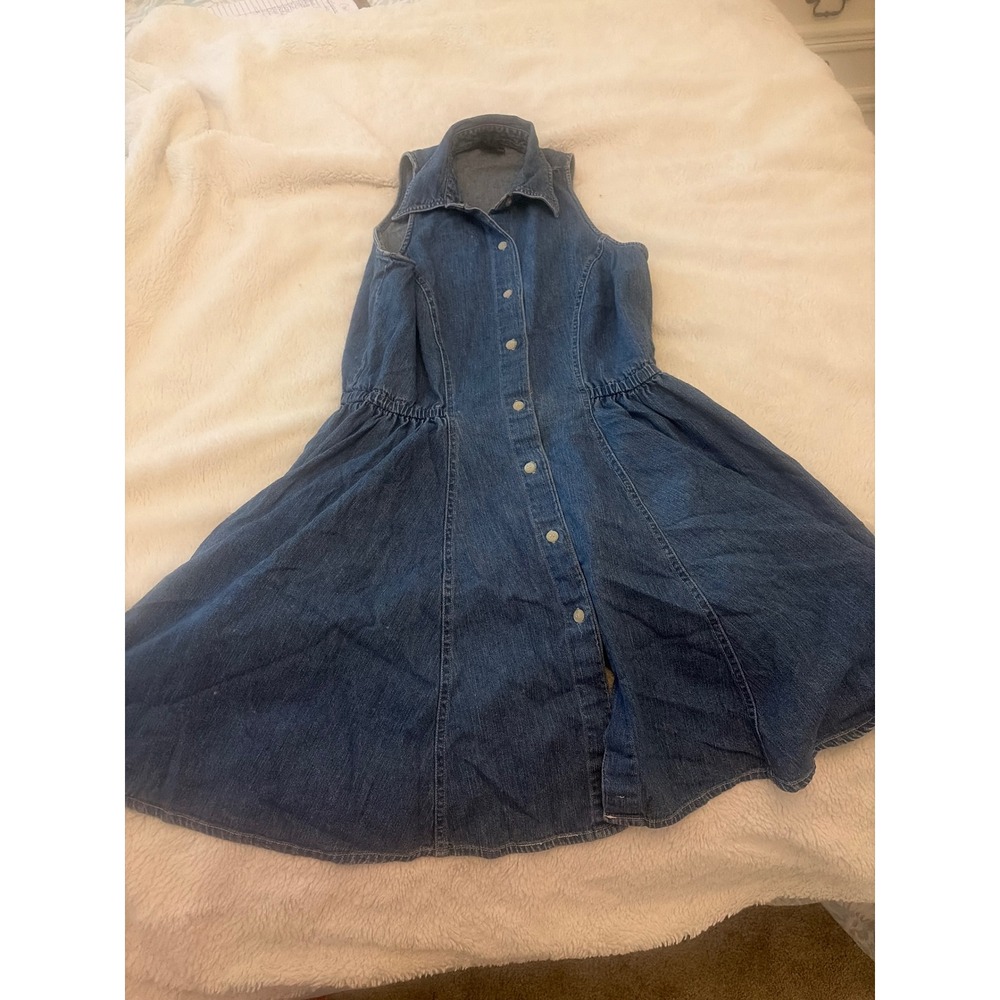J.Crew Sleeveless Denim Shirt Dress Blue Cotton Button Front Fit Flare Small